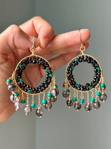 Black hair crystal statement earrings